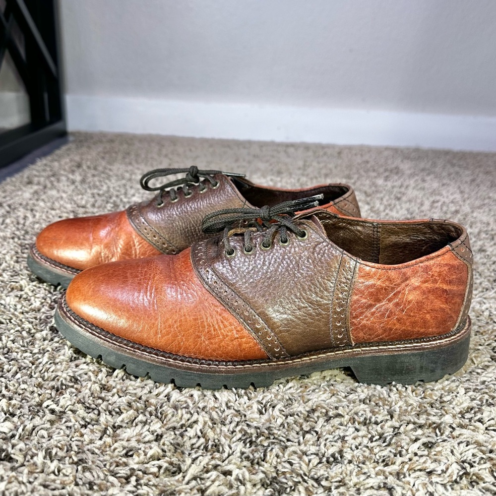 H.S. Trask Shoes Mens Size 8.5M Oxfords Saddle 2 Tone Casual Bison Leather Brown